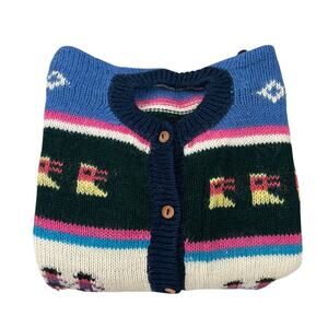 Vintage Hand Knit Cardigan Folk Art Cottagecore Cabincore Large Womens
